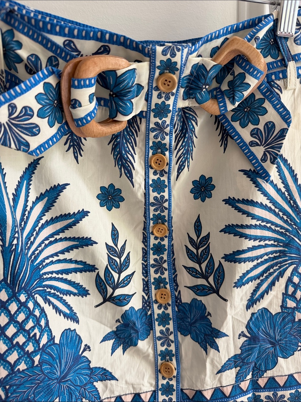 Blue Pineapple Print Mini Skirt with Button Front - Picture 5 of 8